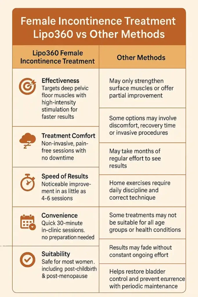Comprehensive Guide To Female Incontinence Treatment Options 1 Table showing benefits of incontinence treatment Greenock